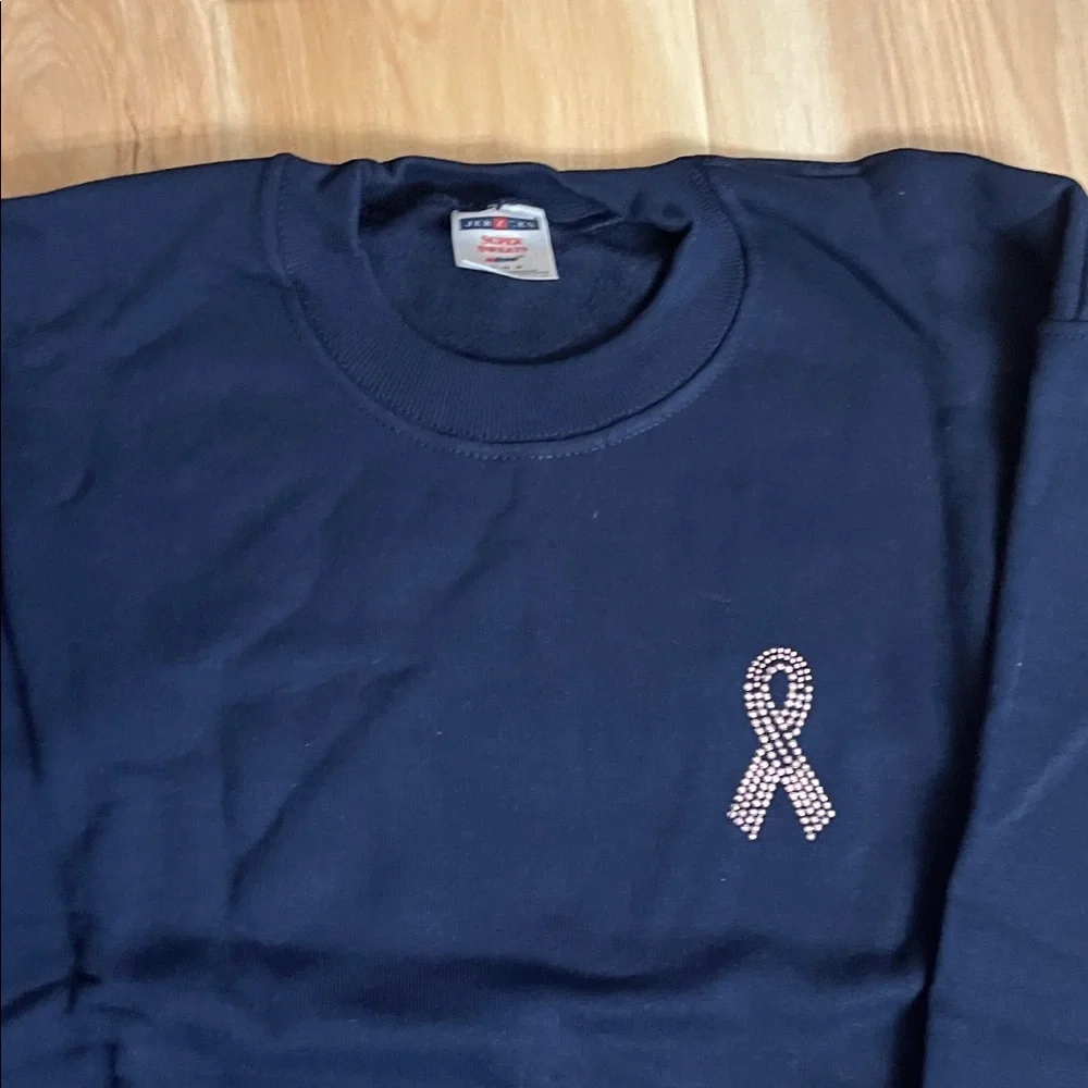 Classic Blue Sweatshirt with Rhinestone Ribbon - Picture 3 of 4